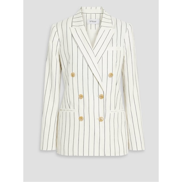 10 Crosby Derek Lam Jackets & Blazers - Derek Lam 10 Crosby Walter Double Breasted Pinstriped Cotton Linen Blend Blazer